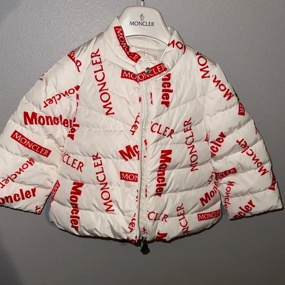 Moncler toddler coat 12-18 months worn 1x for a few hours all white with red